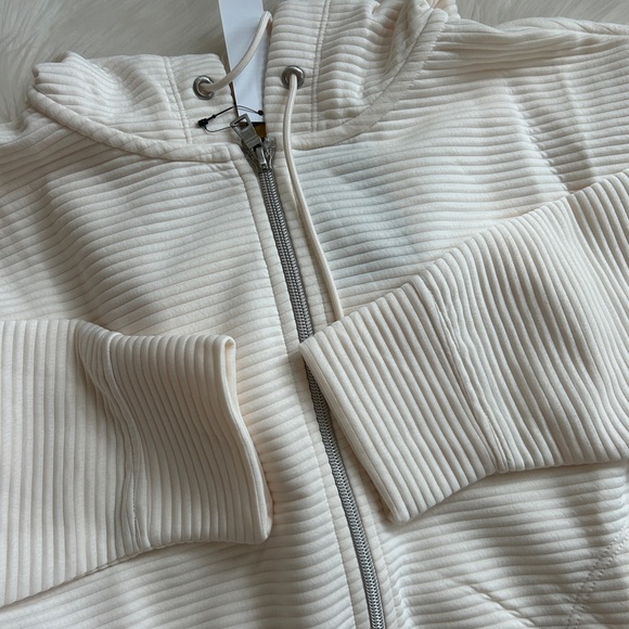 New! DKNY Off-White Ribbed Hoodie - Picture 4 of 5